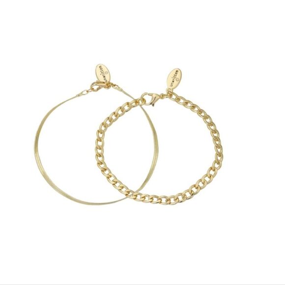 Unwritten 14K Gold Flash Plated Snake and Herringbone Bracelet Duo Set, 2 Pieces - Picture 1 of 3